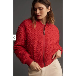 Anthropologie Sanctuary Heart Red Quilted Full Zip Bomber Jacket Wmn Md Pockets